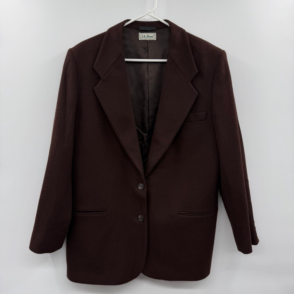 LL Bean Wool Cashmere Blazer Womens Brown Jacket Preppy Academia Classic